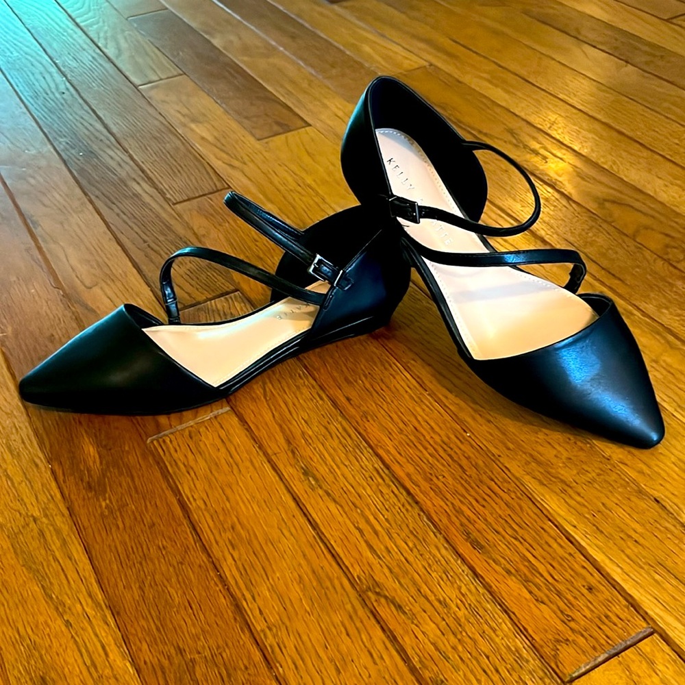 Kelly & Katie Cross Buckle Closed Toe Low Heel Shoe in Black